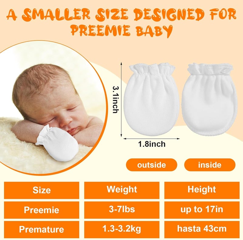 Vabean 12 Pairs Preemie Baby Mittens No Scratch Cotton Premature Baby Gloves for Nicu Preemie Girls Boys Gifts - Image 2